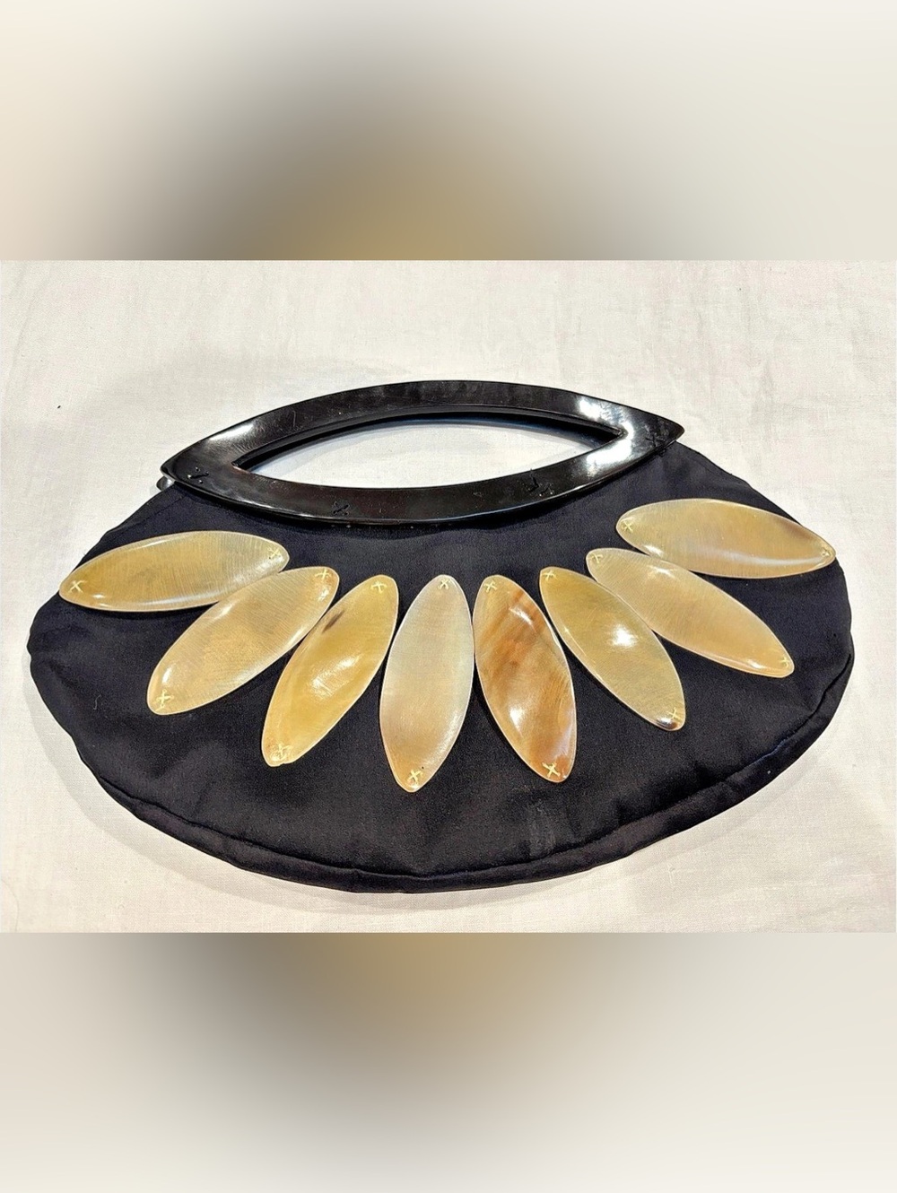 Black Bone Detaled Handle Clutch